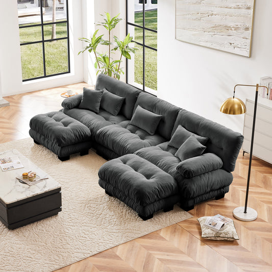 Oversized U-Shaped Modular Sectional Sofa with 2 Ottomans, Deep-Seat Chenille for Living Room, Gray