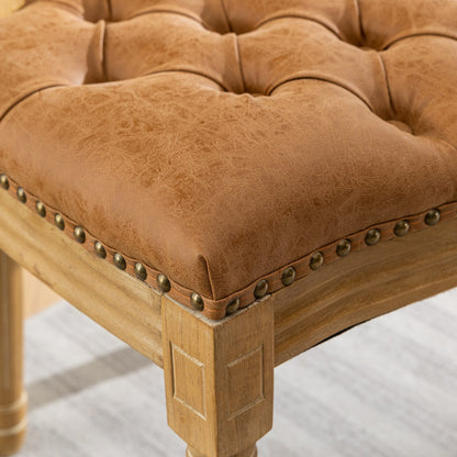 French Style Solid Wood Dining Chair Set of 2 with PU Leather, Nailhead, High Back, Rubberwood Orange