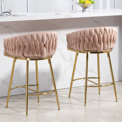 26 Inch Bar Stools Set Of 2 Pink Velvet Golden Base Premium
