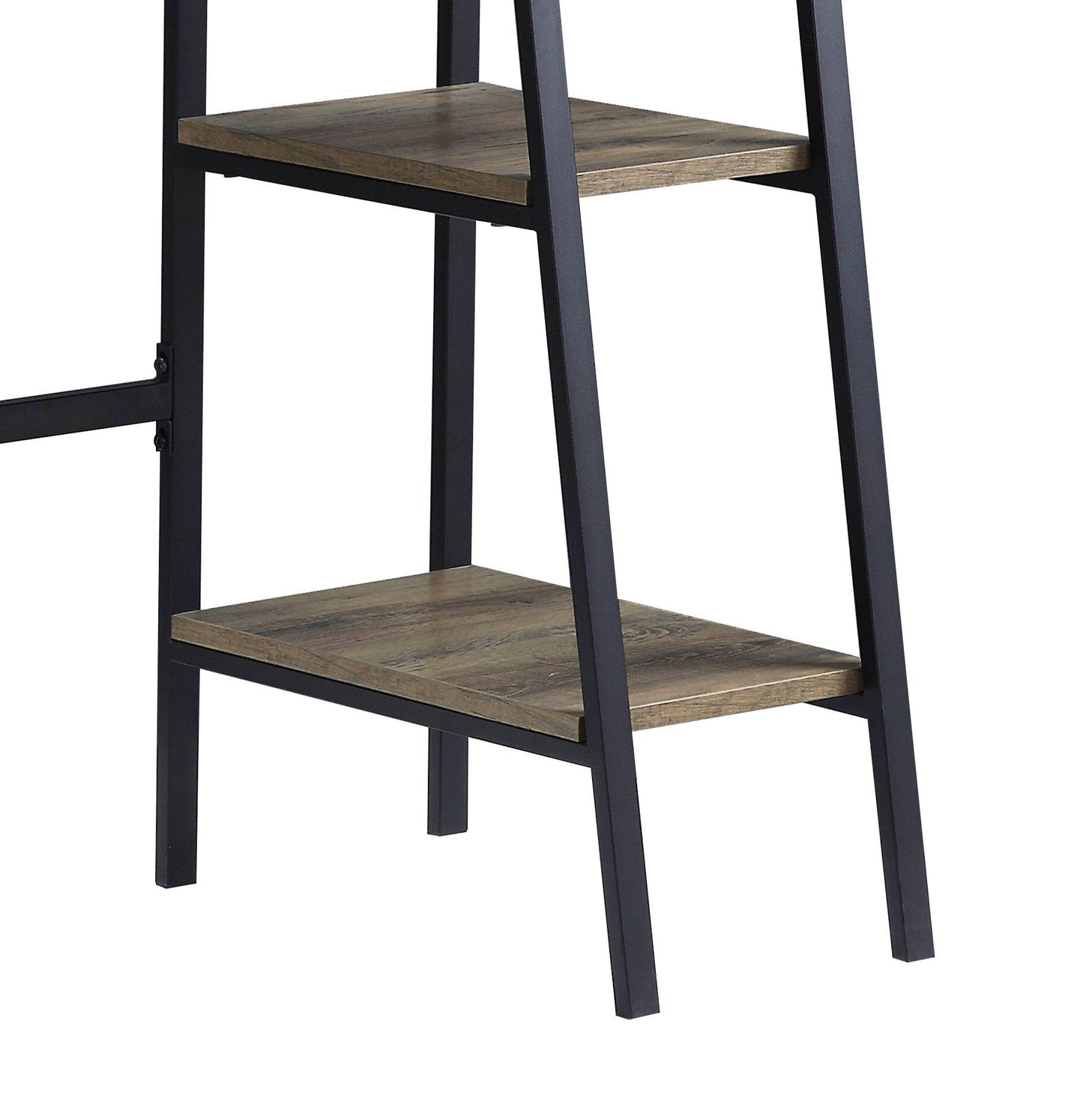 Modern Rustic Oak Writing Desk with Black Metal Legs and Storage Shelves