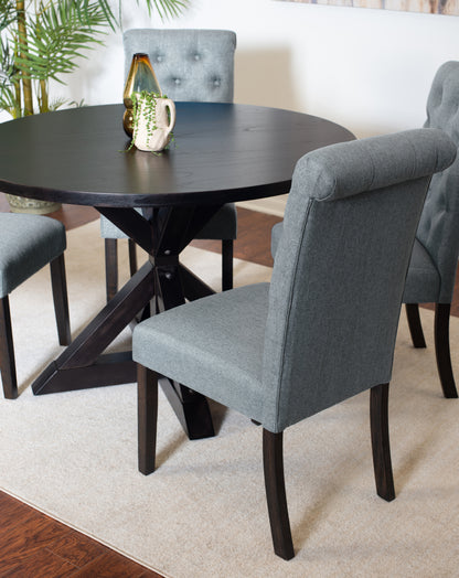Round Cross Buck Table 4 Chairs 5 Piece Set Black Finish