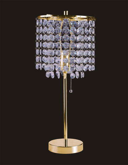 19-Inch Metal Table Lamp with Crystal Beads, Pull-Chain, 40W Type A or 23W CFL/LED Compatible, Gold