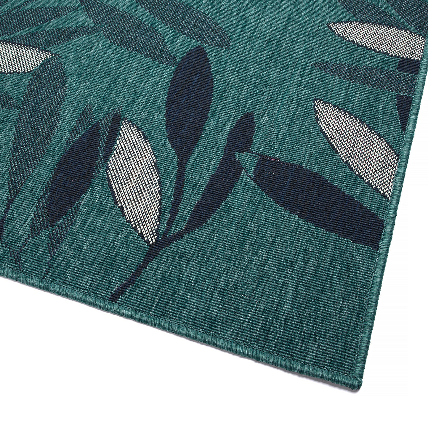Textured Cut Pile Rectangle Area Rug, 5'3" x 7'6", Polypropylene, Modern, Indoor/Outdoor, Teal