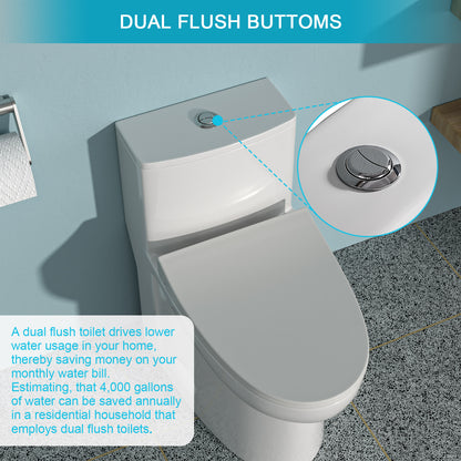 Modern Ceramic One-Piece Toilet with Dual Flush & Soft-Close Seat
