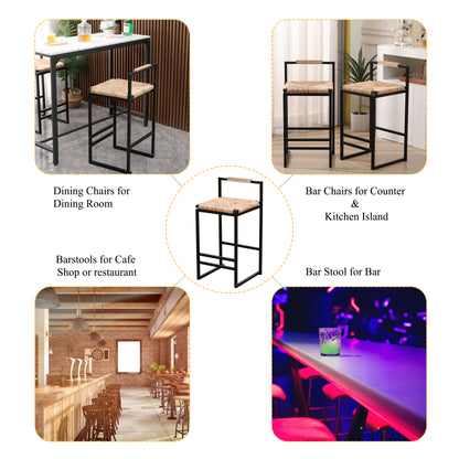 Set Of 2 Counter Height Water Hyacinth Bar Stools With Back