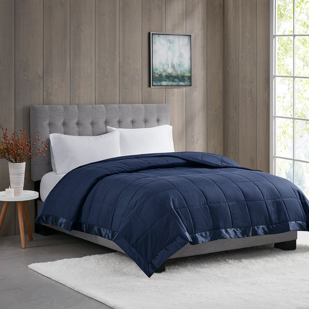 King Size Lightweight Down-Alternative Blanket with Satin Trim, 3M Scotchgard, Machine Washable Navy