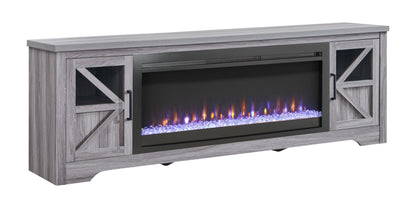 75-Inch Electric Fireplace TV Stand for 80-Inch TVs, 1400W Heater, Remote, Quiet, Glass & MDF, Gray Wash