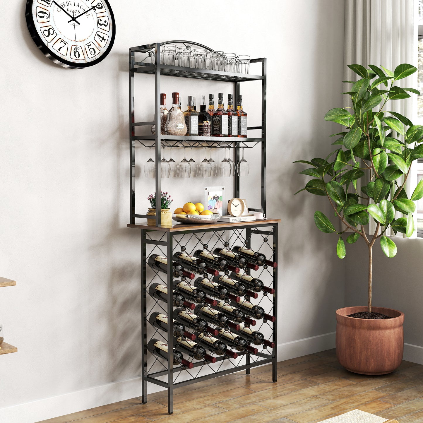 Industrial 3 Tier Wine Rack Table With Wood Shelves