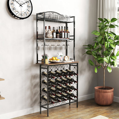 Industrial 3 Tier Wine Rack Table With Wood Shelves
