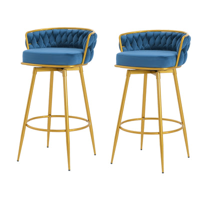 Swivel Counter Height Bar Stools Set of 2 Blue Gold Legs