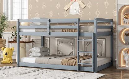 Durable Grey Twin over Twin Loft Bed with Ladder and Sturdy Slat Support