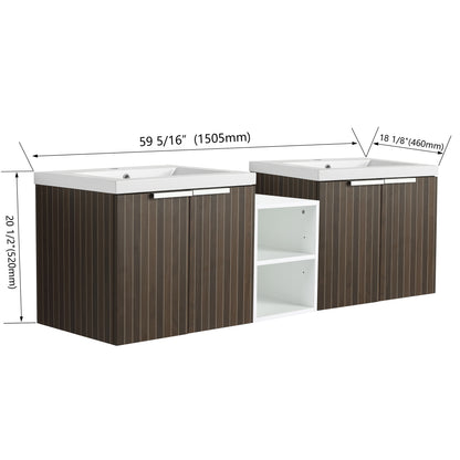 60-Inch Modern Bathroom Vanity with Soft Close Doors and Dual Sink - Eco-Friendly Design with Ample Storage Shelves