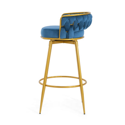 Swivel Counter Height Bar Stools Set of 2 Blue Gold Legs