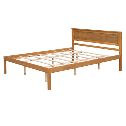 Elegant Oak Platform Bed Frame with Headboard - No Box Spring Required, Queen Size