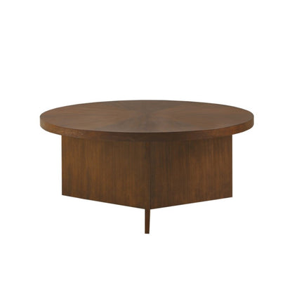 Round Coffee Table, 36-In Dia, Solid Veneer Top, MDF Veneer, Starburst, 16.5-In Height - Finish Brown