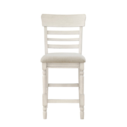 Antique White Finish Set of 2 Counter Height Chair Farmhouse Style Fabric Upholstered Seat Wooden Furniture Dining Chairs