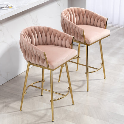 26 Inch Bar Stools Set Of 2 Pink Velvet Golden Base Premium