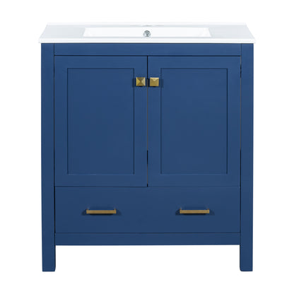 30-Inch Elegant Blue Bathroom Vanity with Ceramic Sink, Stylish Storage Cabinet Featuring Soft-Close Doors and Multifunctional Drawers