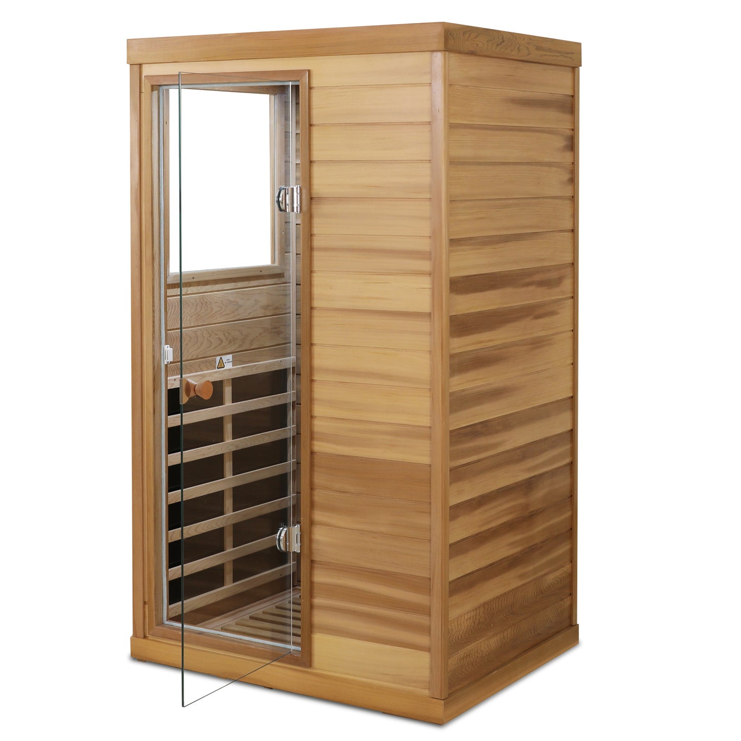 1-Person Indoor Far Infrared Sauna with Left Glass Door, 36x28x62 in, LCD, Bluetooth, 1050W Red Cedar