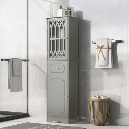 Sleek Grey Freestanding Bathroom Storage Cabinet with Adjustable Shelves and Acrylic Doors