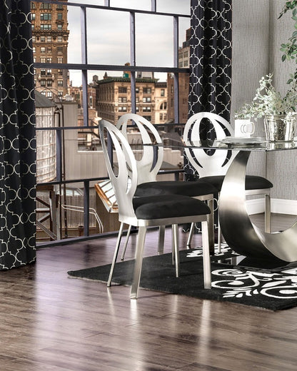 Contemporary 2pc Metal-Frame Dining Chairs with Microfiber Seats, Oval Back, Powder-Coated Satin Finish Black