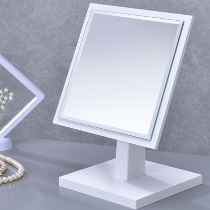 Elegant 9.5" White Finish Pedestal Make-Up Mirror with Polyresin and Wood Base