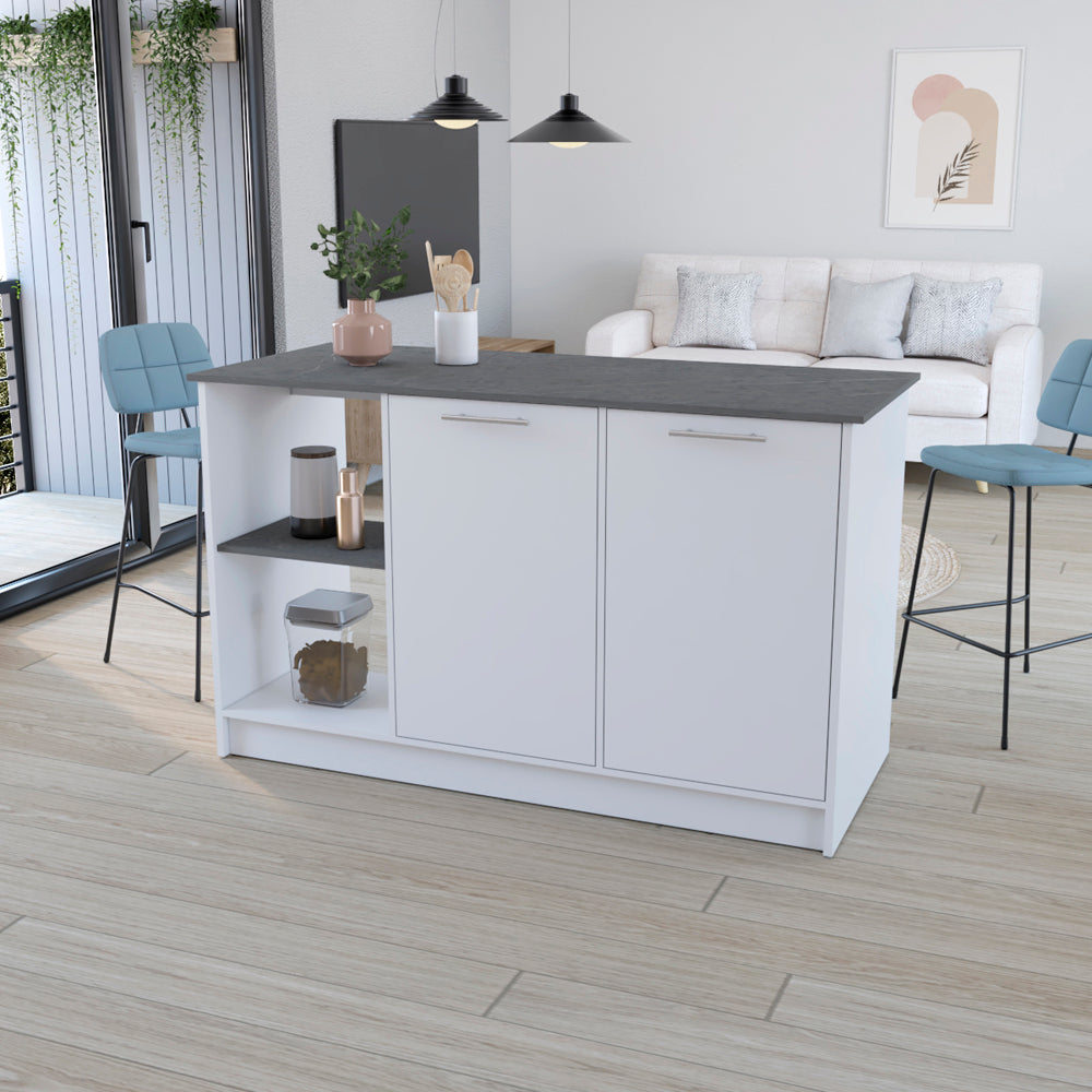 Padua Kitchen Island in White and Onyx Finish