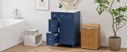 Compact 24-Inch Bathroom Vanity with Ceramic Sink, Dual Drawers, and Single Door