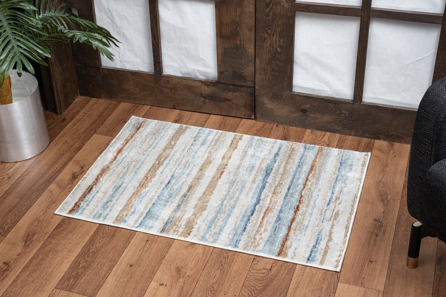 Abstract-Patterned Area Rug, 7'3 x 5'3, 0.31-In Pile, 100% Polyester, High-Traffic, Entryway, Ivory