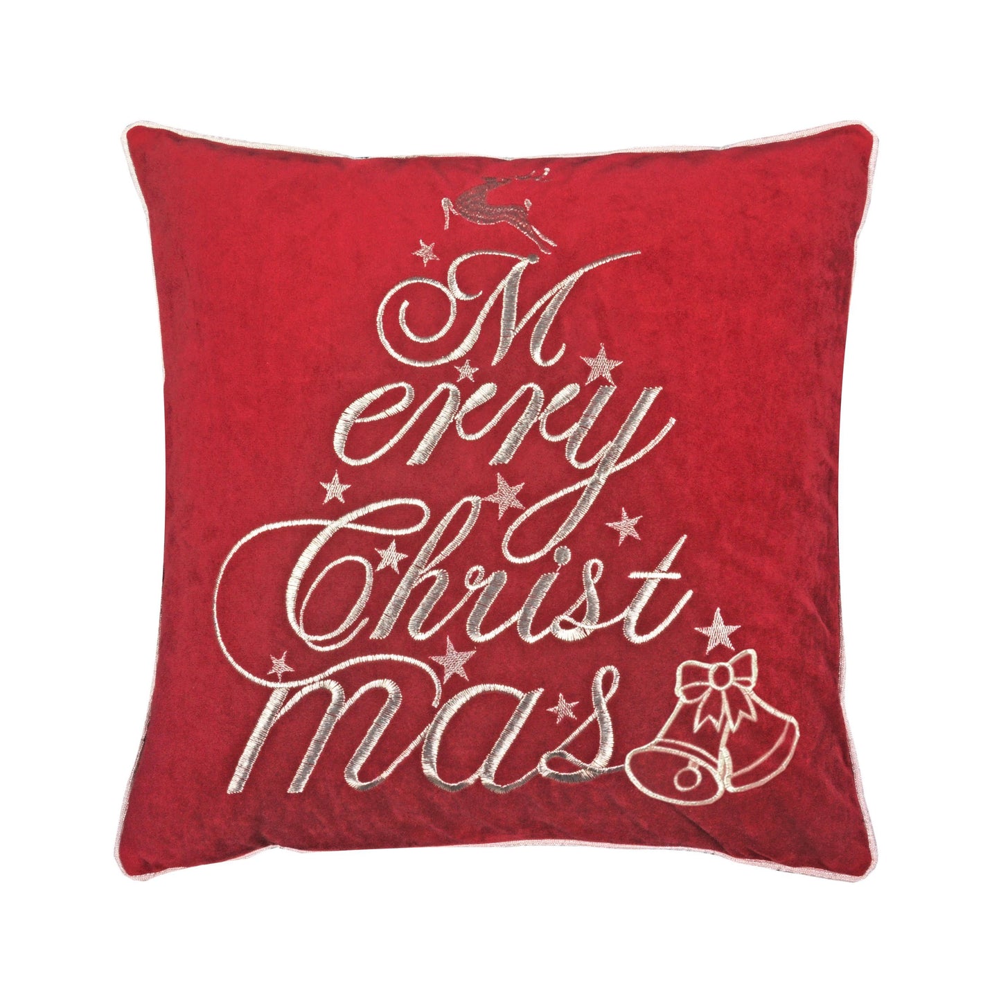 20x20 Velvet Christmas Throw Pillow with Merry Christmas Embroidery, Insert Included, Hidden Zipper, Red