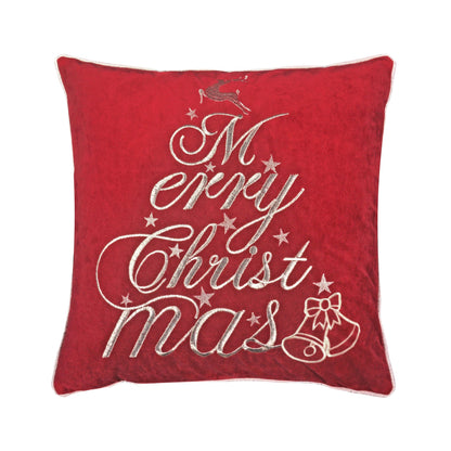 20x20 Velvet Christmas Throw Pillow with Merry Christmas Embroidery, Insert Included, Hidden Zipper, Red