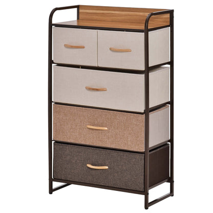 HOMCOM Multi-Functional 5-Drawer Storage Dresser with Maple Wood Top and Steel Frame