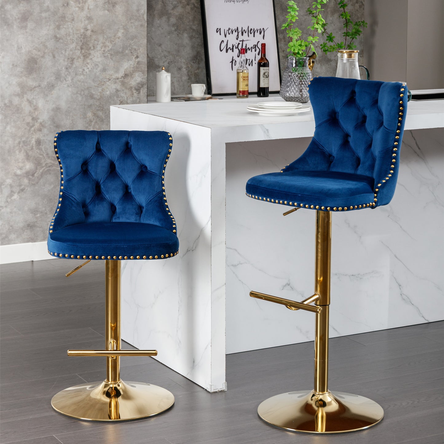AA Blue Velvet Bar Stools Adjustable 25 33in Set Of 2