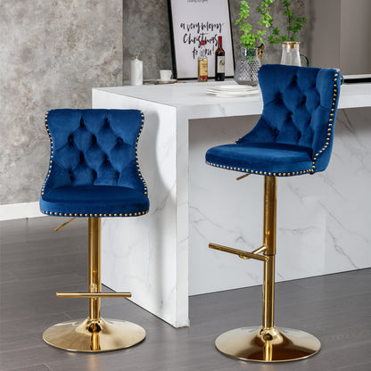 AA Blue Velvet Bar Stools Adjustable 25 33in Set Of 2