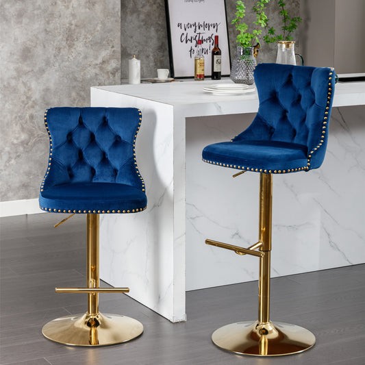 AA Blue Velvet Bar Stools Adjustable 25 33in Set Of 2