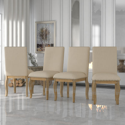 Set of 4 Solid Wood Dining Chairs with Upholstered Fabric, Nailhead, 250 LB Capacity, Natural Wood Wash