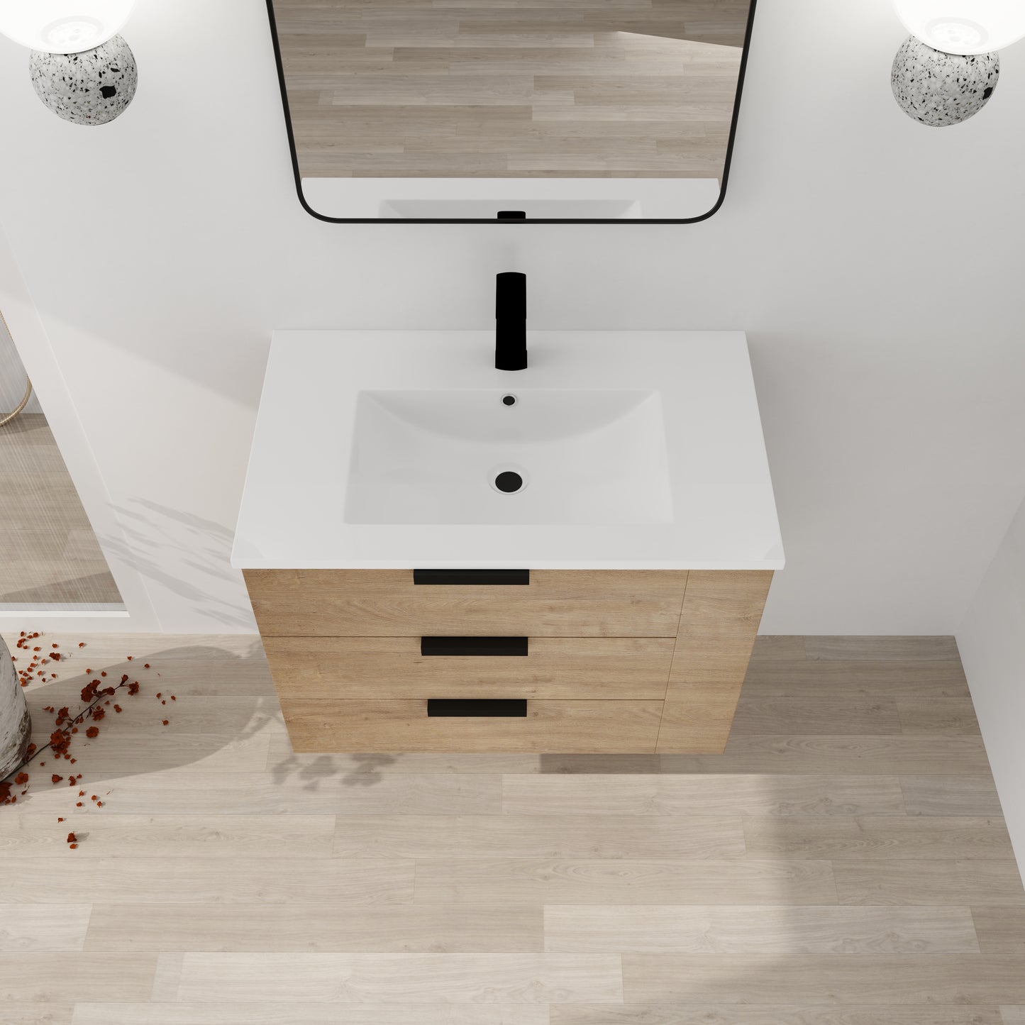 30-Inch Modern Wall-Mounted Bathroom Vanity with Soft Close Drawers and Adjustable Side Shelf
