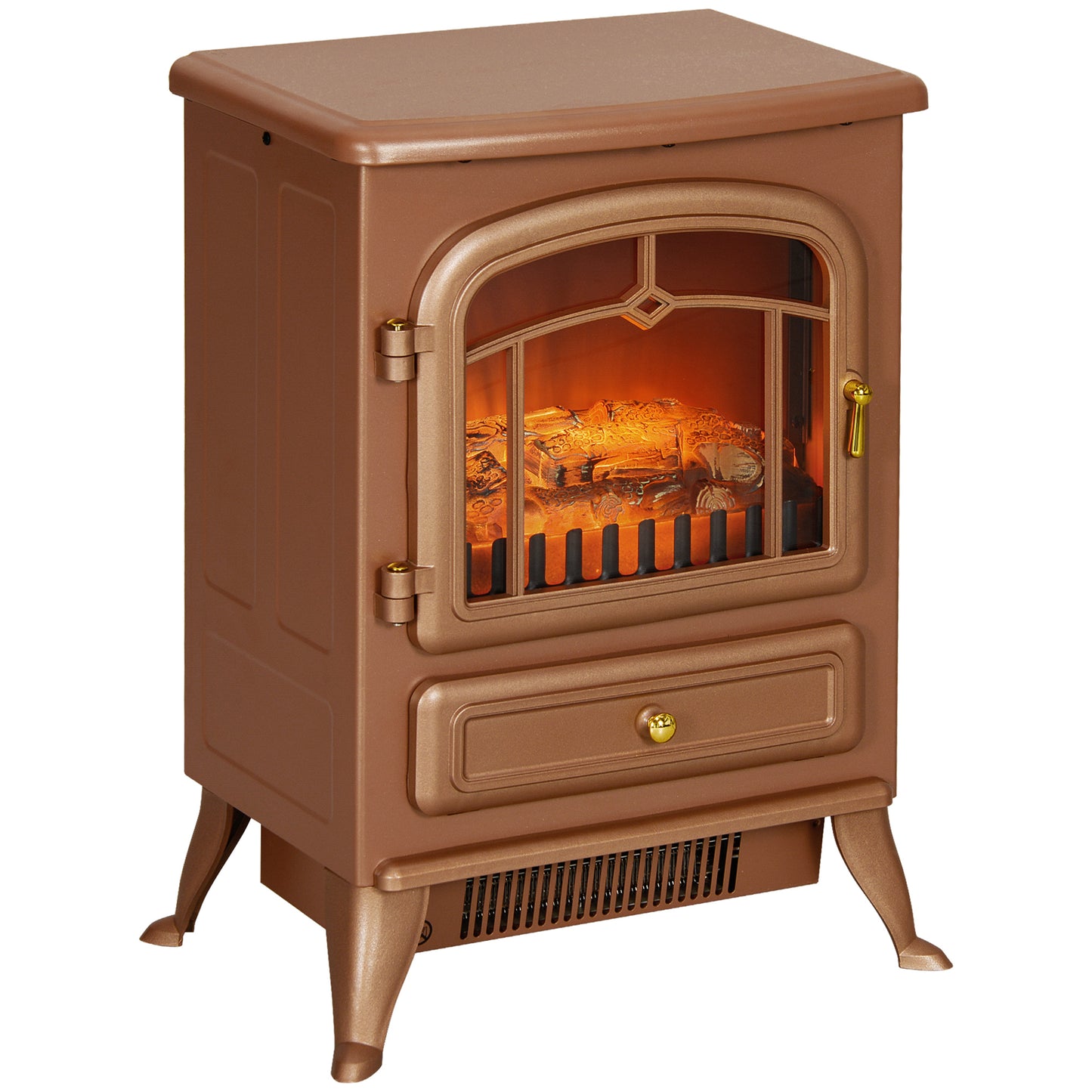 Electric Fireplace Stove with LED Flames & Logs, 750/1500W, 216 Sq Ft, Overheat Protection - Dark Brown