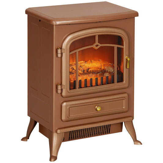 Electric Fireplace Stove with LED Flames & Logs, 750/1500W, 216 Sq Ft, Overheat Protection - Dark Brown