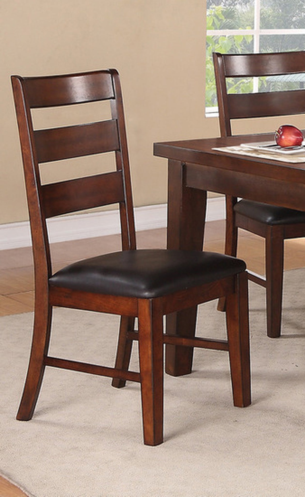 Solid Wood Dining Chairs, Set of 2, Ladder Back, Cushioned Seats, 19x23x40 in, Antique Walnut Finish