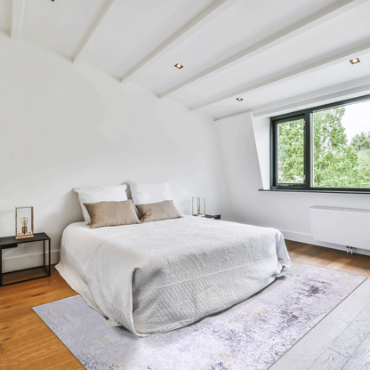 5x8 Area Rug, Machine-Washable, Low-Pile, Non-Slip Backing, Foldable, Kid & Pet Friendly Gray/Gold