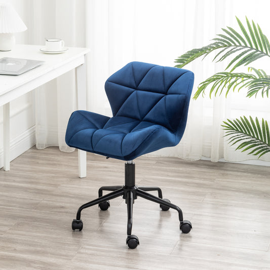 Blue Velvet Diamond Tufted Adjustable Swivel Office Chair