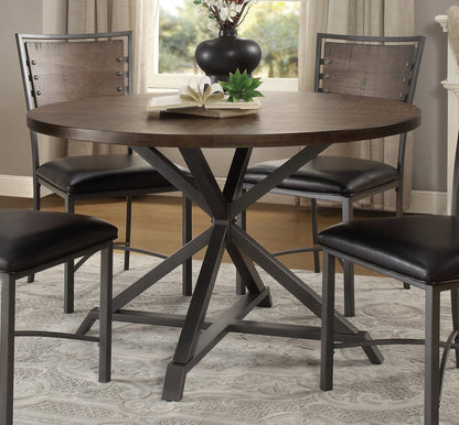 Industrial Round Dining Table 45in Rustic Burnished Brown