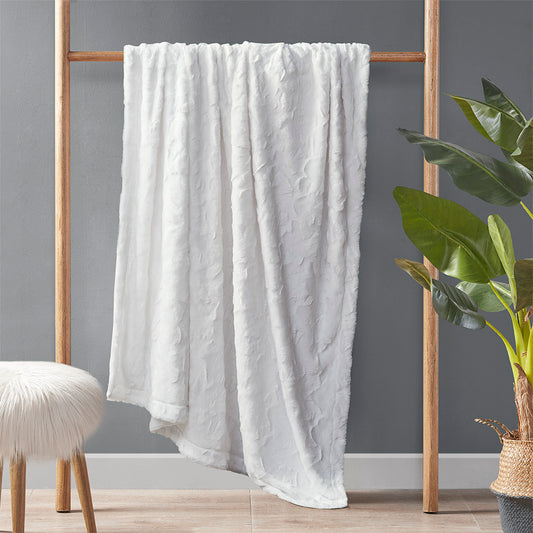 Oversized Faux Fur Throw, 60x70 in, 100% Polyester, Reversible Mink Back, Machine Washable, White