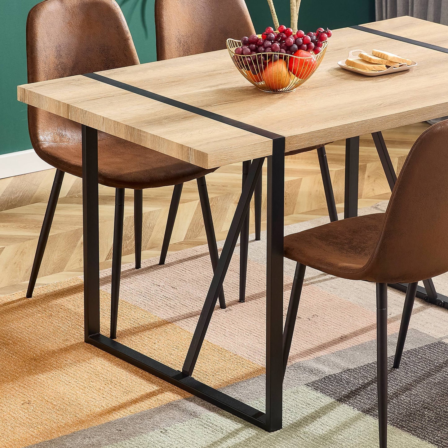 Dining Table For Four To Six Top Black Legs Rustic Brown