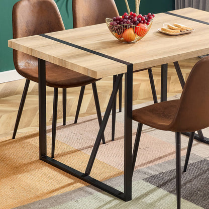 Dining Table For Four To Six Top Black Legs Rustic Brown
