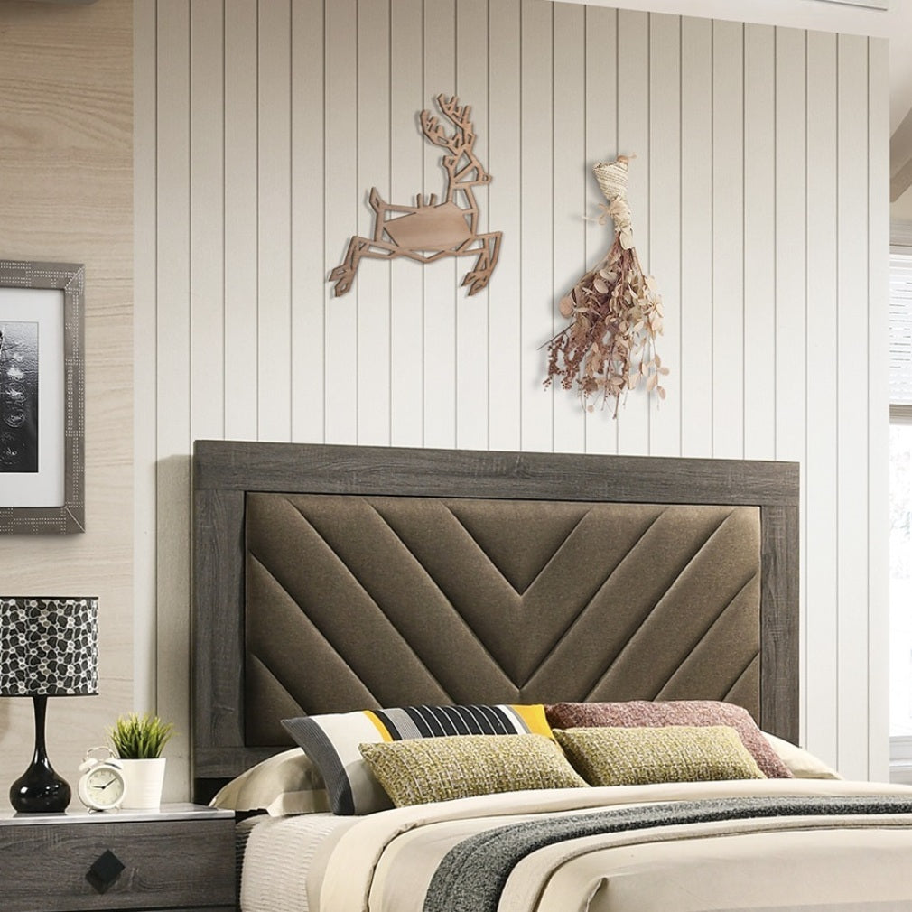 Elegant Gray Upholstered Queen Bed Frame with Rubberwood Construction and Stylish Headboard