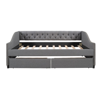 Elegant Gray Upholstered Full Size Daybed with Storage Drawers and Wood Slat Support