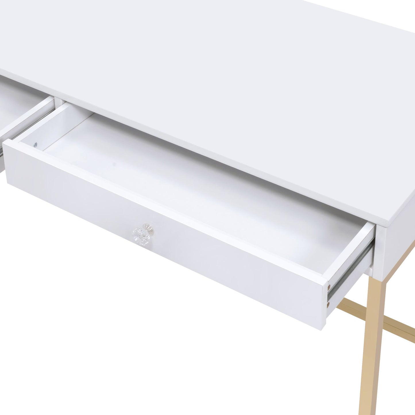 Contemporary White High Gloss Writing Desk with Gold Accents