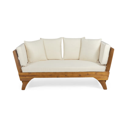 Outdoor Acacia Wood Expandable Daybed With Cushions Full Size Weatherproof Frame Teak